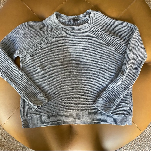Vince Rib Knit Raglan Grey Cotton Sweater Long Sleeve Slouchy Ribbed Pullover XS - Picture 2 of 8